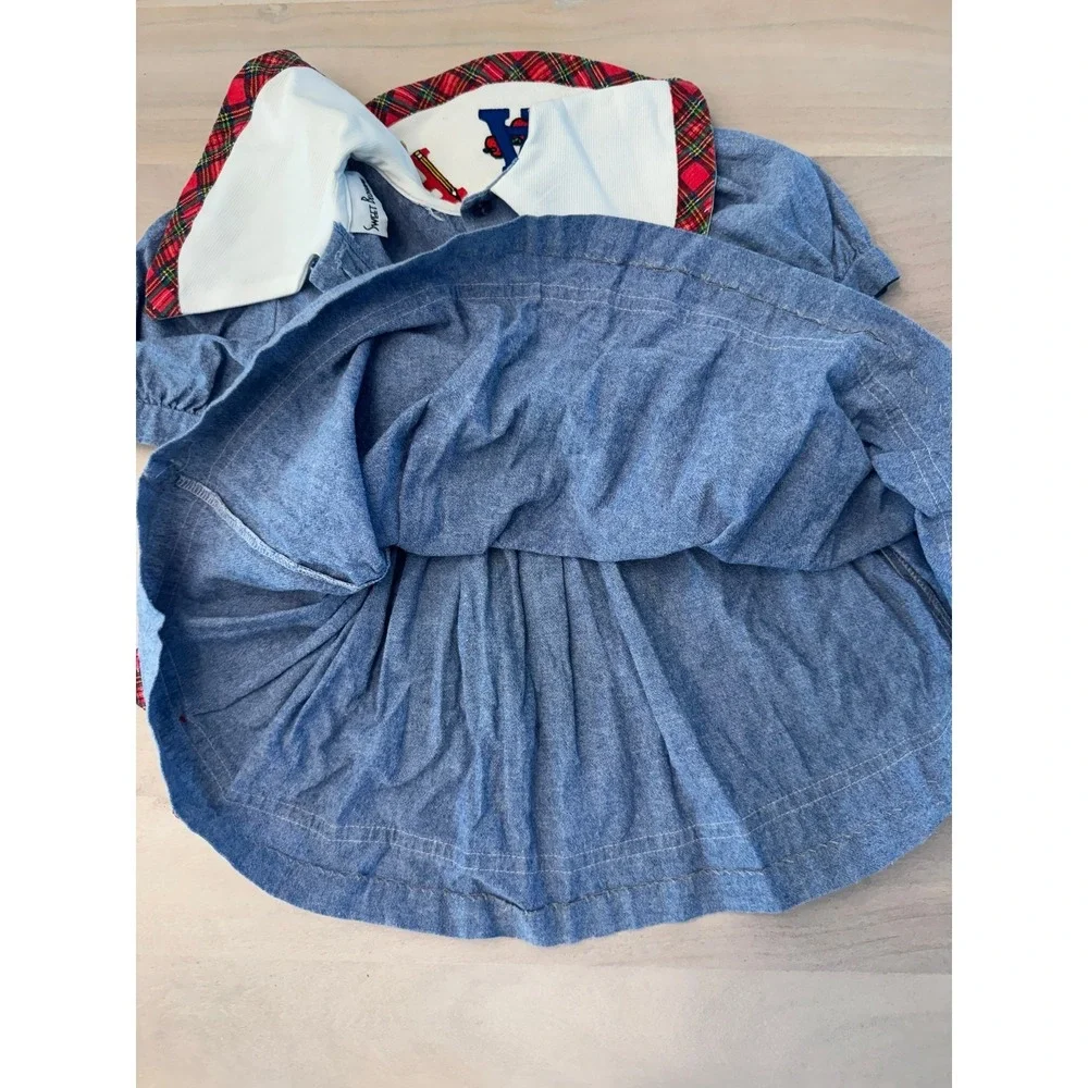 Vintage Girls Chambray Denim Dress ABC School Theme Made in USA 3T